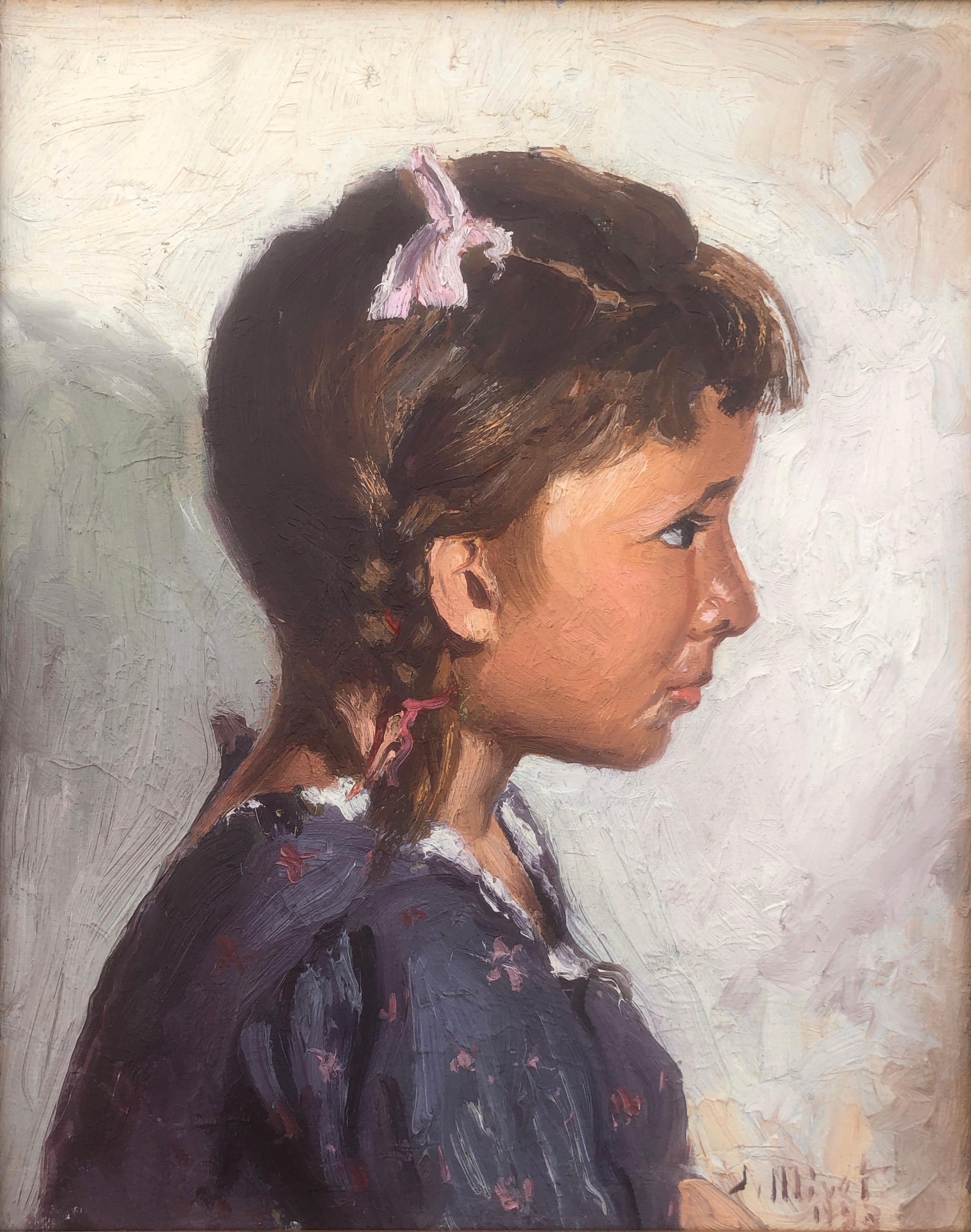 Girl in profile oil on canvas painting