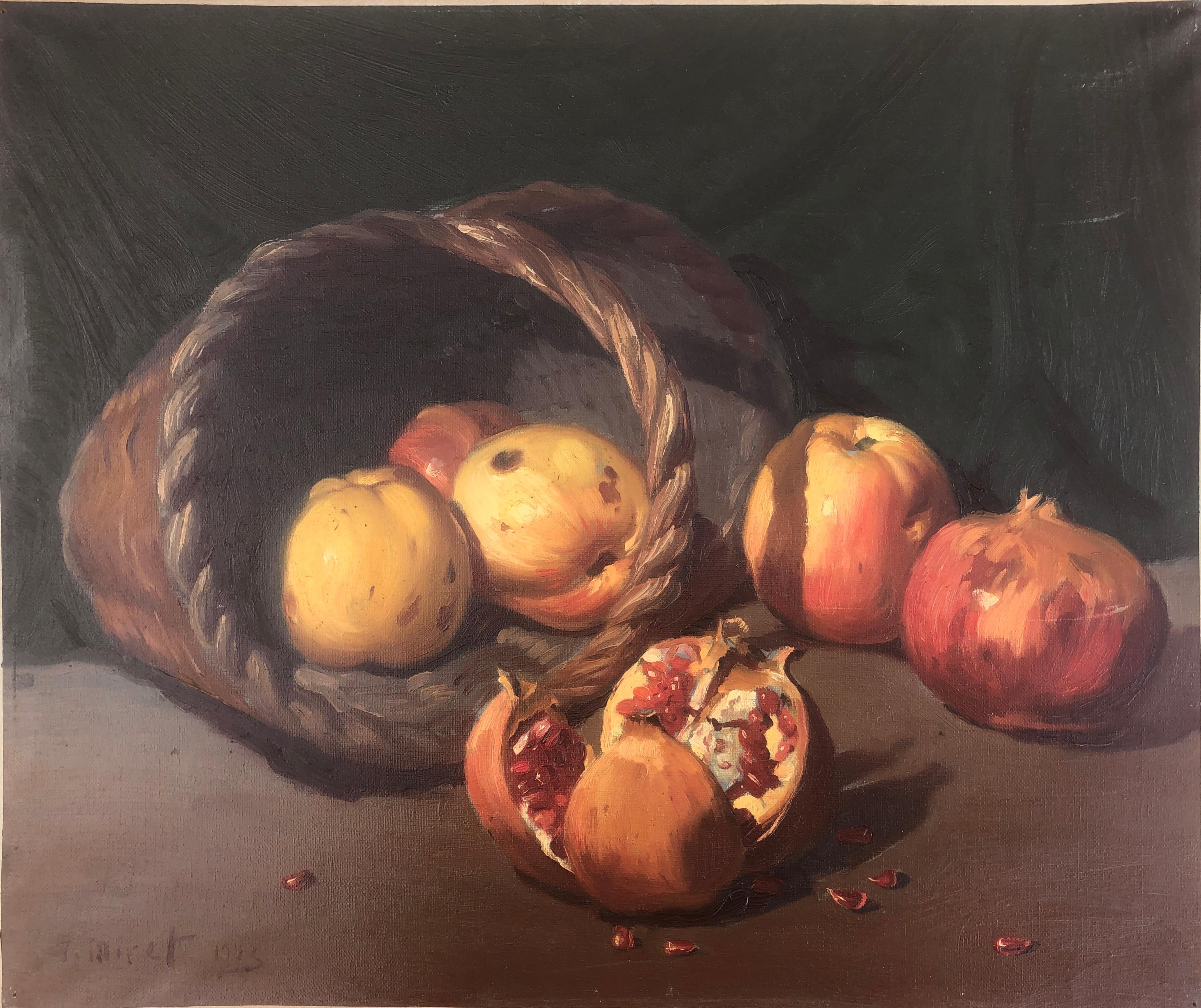 Jose Miret Aleu Still-Life Painting - pomegranate still life oil on canvas painting