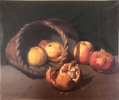 Vintage pomegranate still life oil on canvas painting