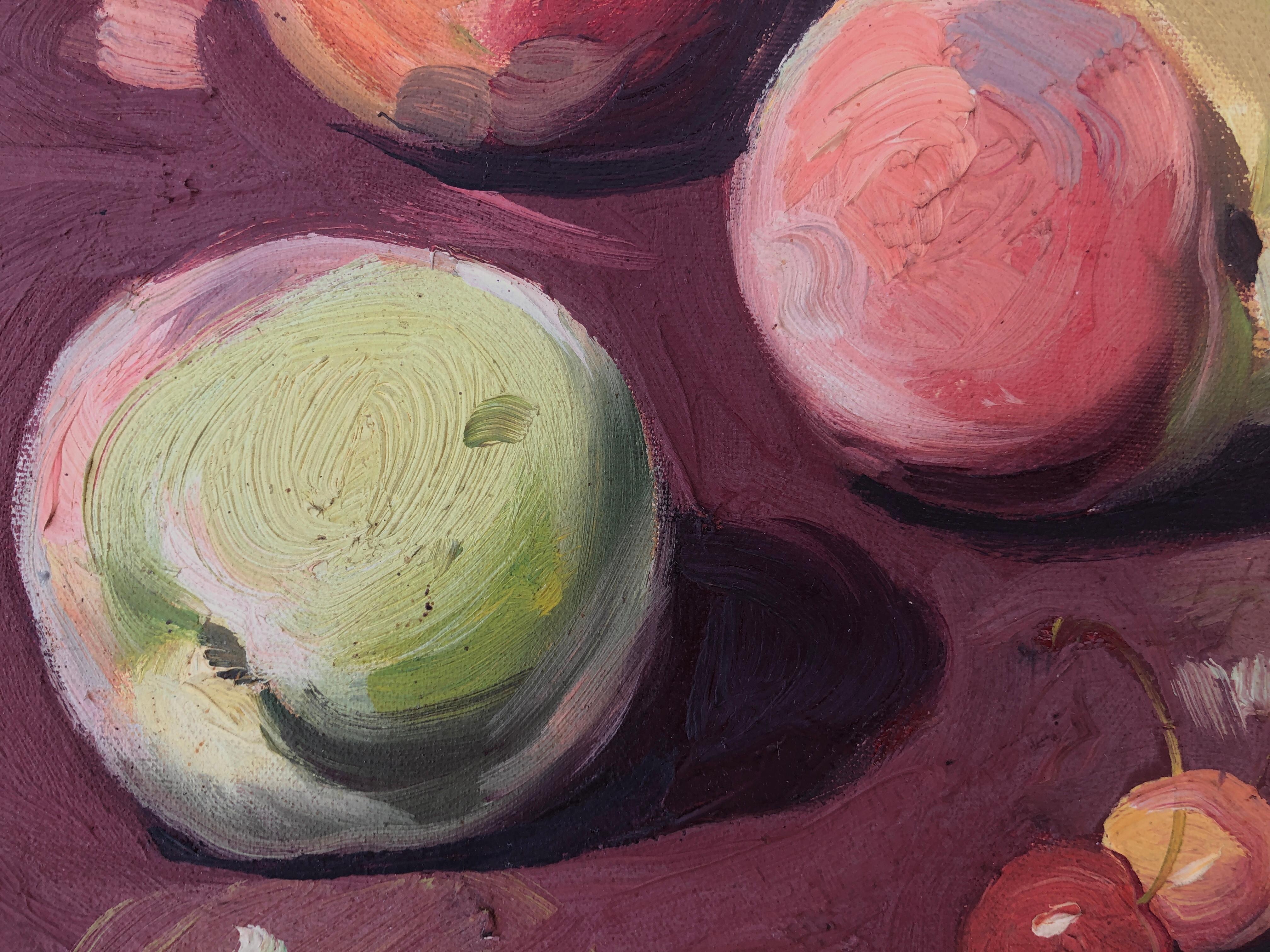 José Miret Aleu (1912-1999) - Bodegón de melocotones y cerezas - Óleo sobre lienzo
Medidas del óleo 50x61 cm.
Sin marco.

Pintor nacido en Barcelona en 1912. Estudió dibujo en la Academia Baixas de Barcelona y aprendió el oficio de ceramista. En