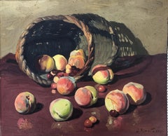Nature morte aux pêches et aux cerises huile sur toile