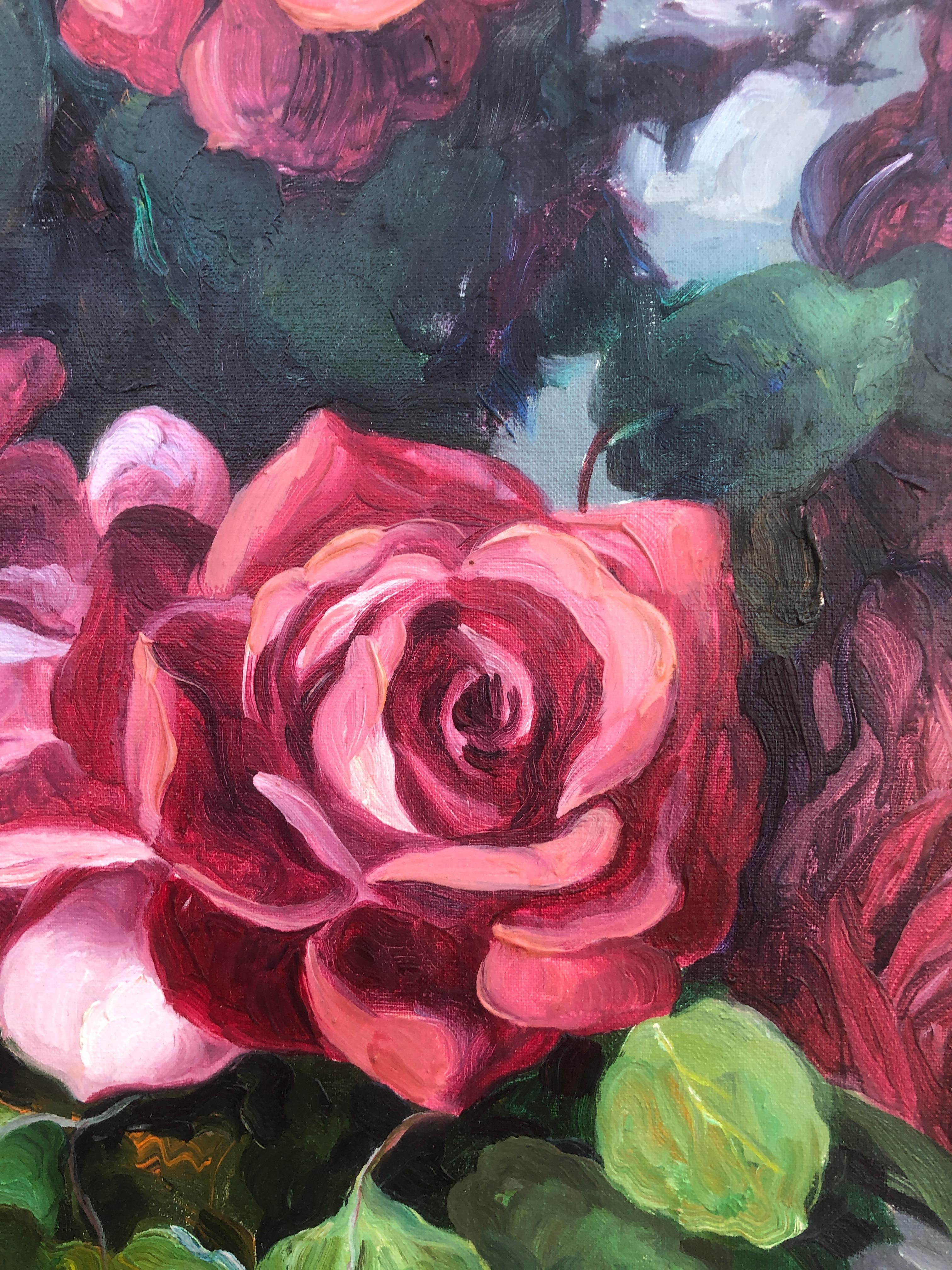 Stillleben von Rosen Öl auf Leinwand Gemälde (Schwarz), Still-Life Painting, von Jose Miret Aleu