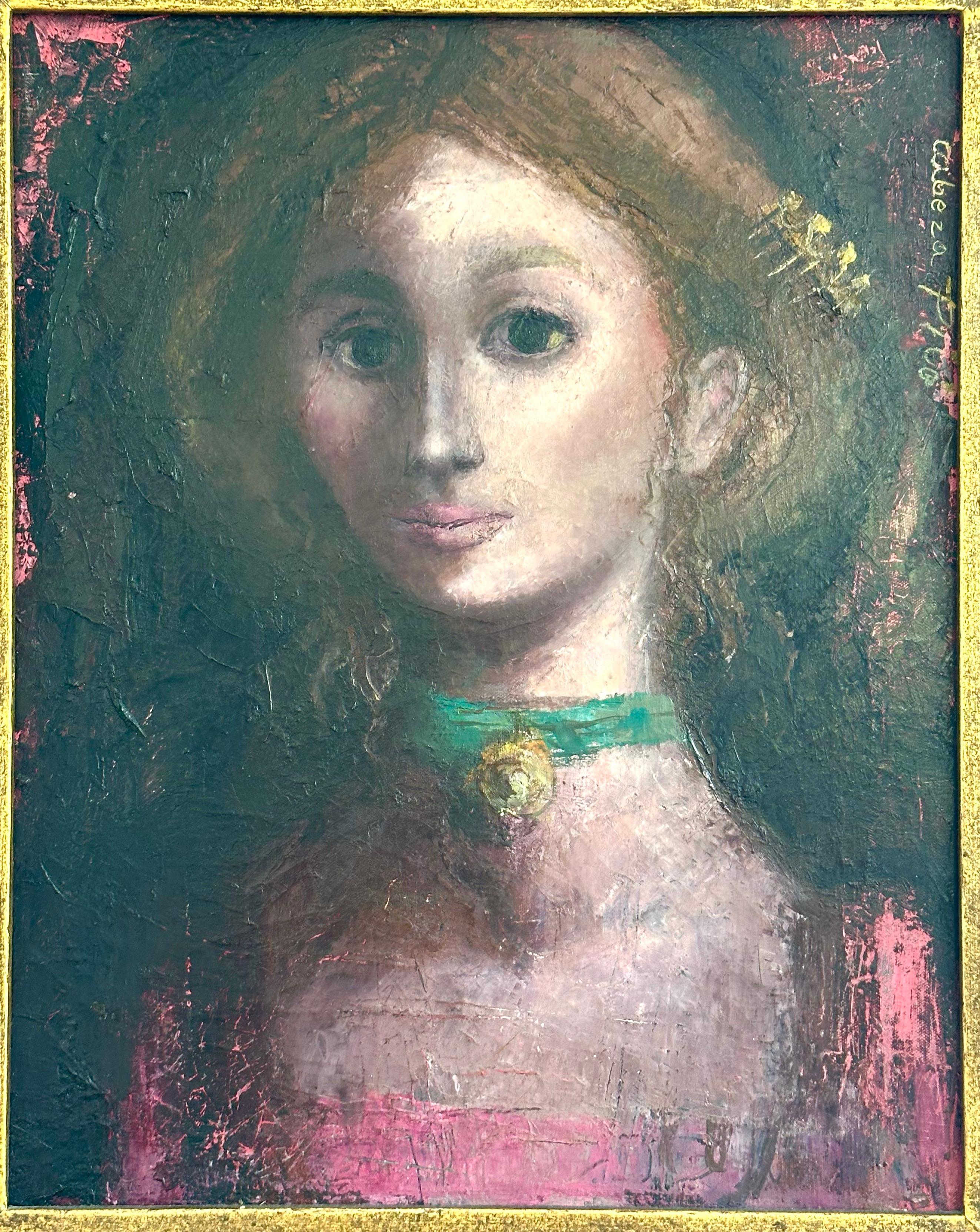 Portrait d'une jeune femme - Painting de Jose Mitjans Pico