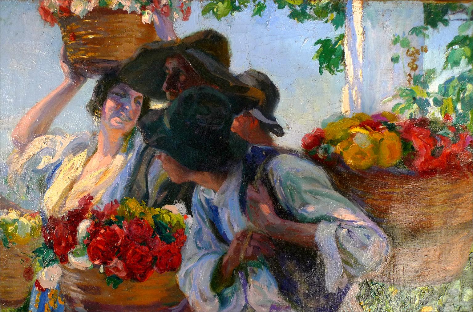 JOSÉ MONGRELL
Spanish, 1870 - 1937
VALENCIAN FLOWER PICKERS
signed “J. Mongrell” lower left
oil on canvas
29-1/4 x 45 inches (74 x 114 cm.)
framed: 42-3/4 x 58 inches (108 x 147 cm.)

BIBLIOGRAPHY
This picture being mentioned and illustrated in “LA