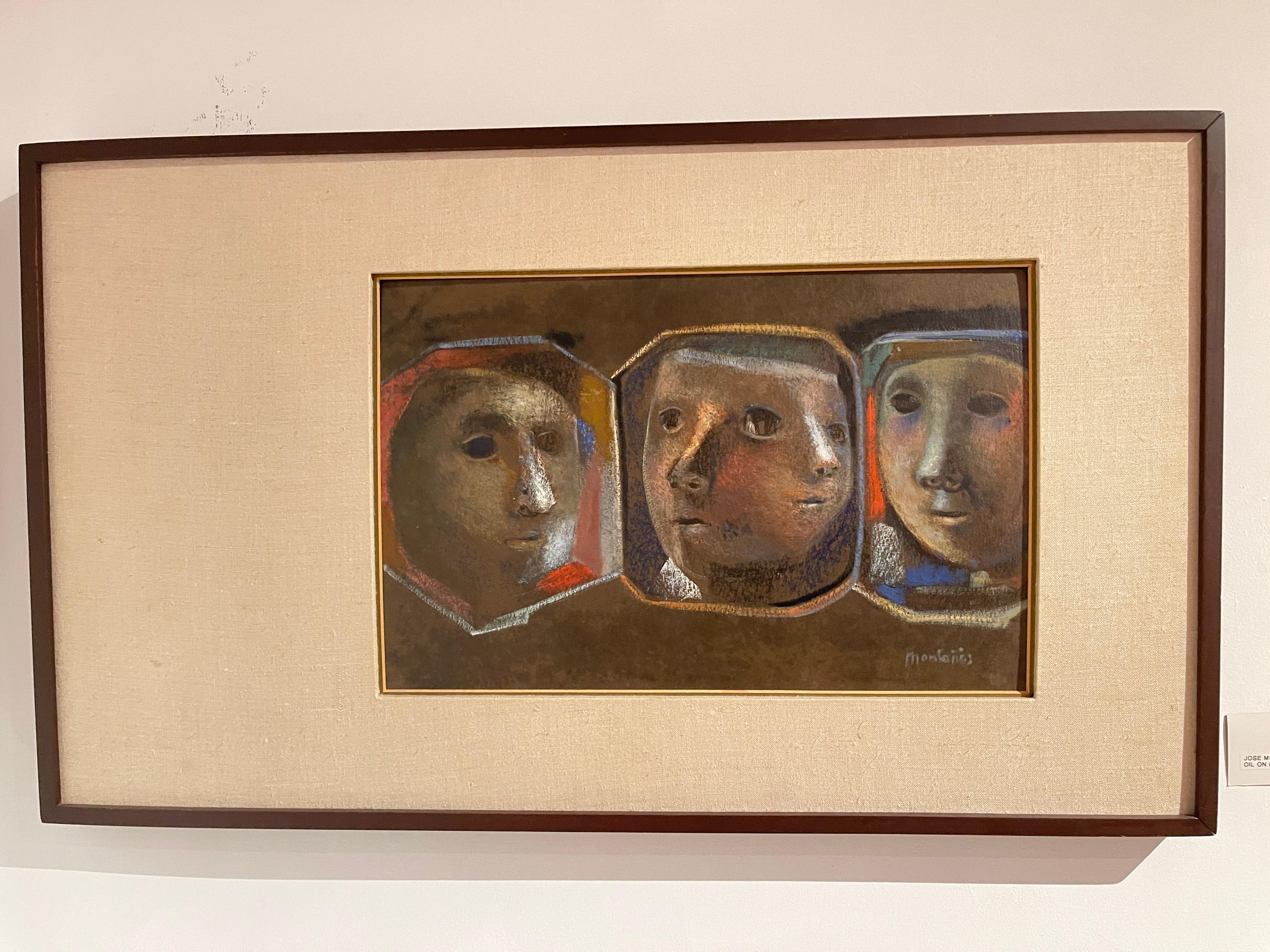 Oil on board by Jose Montanes (Spain 1918-1998, 1957). Signed lower right. Original matte and frame. Painting size without frame: 11