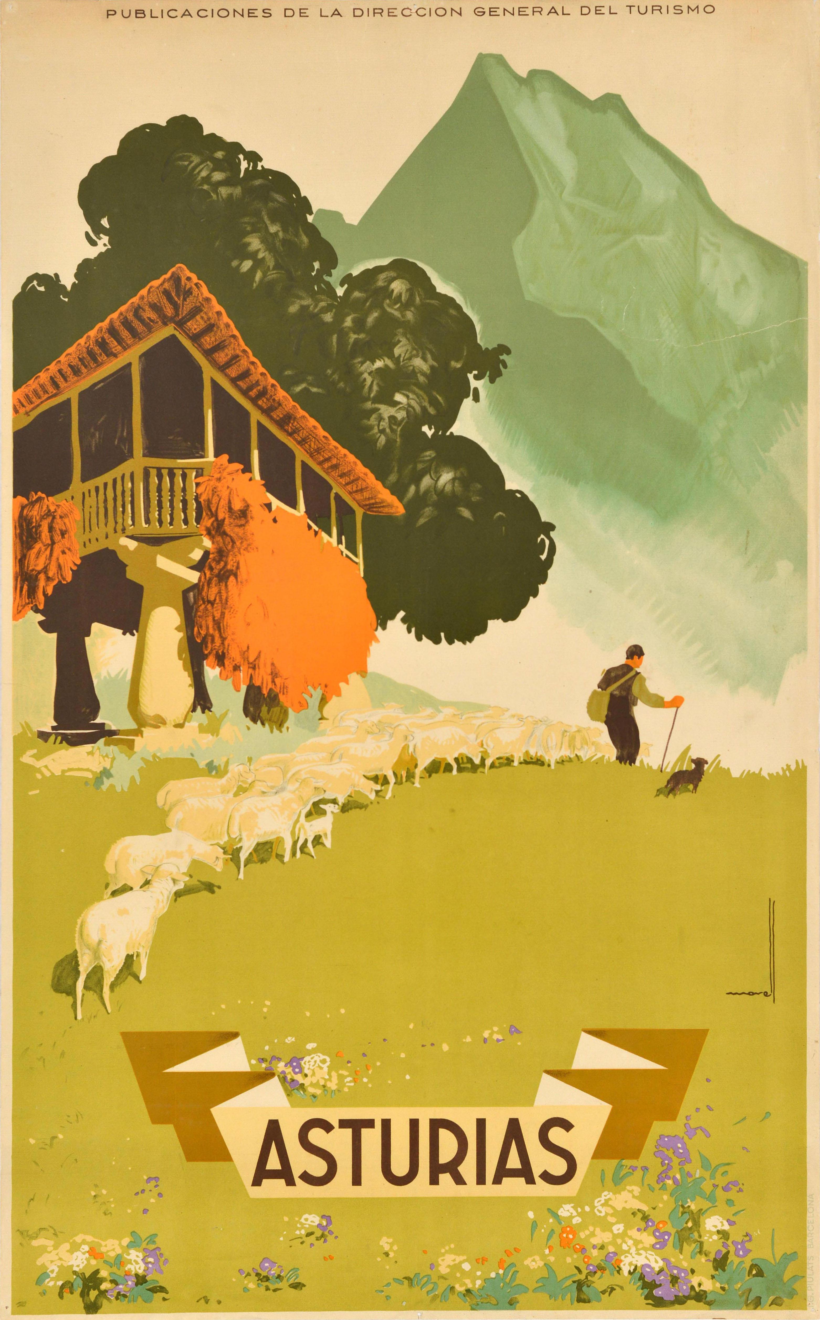 Jose Morell Print - Original Vintage Travel Poster Asturias Spain Cantabrian Mountains Shepherd Art