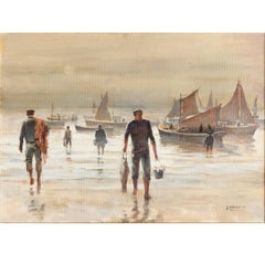 José Murcia (1914–1989) Tarea de Pescadores (Málaga), 1989 Framed Oil on Board
