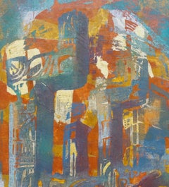 Mid Century Modern Chichen Itza Ruins Landscape, Oil on Canvas, Signed
