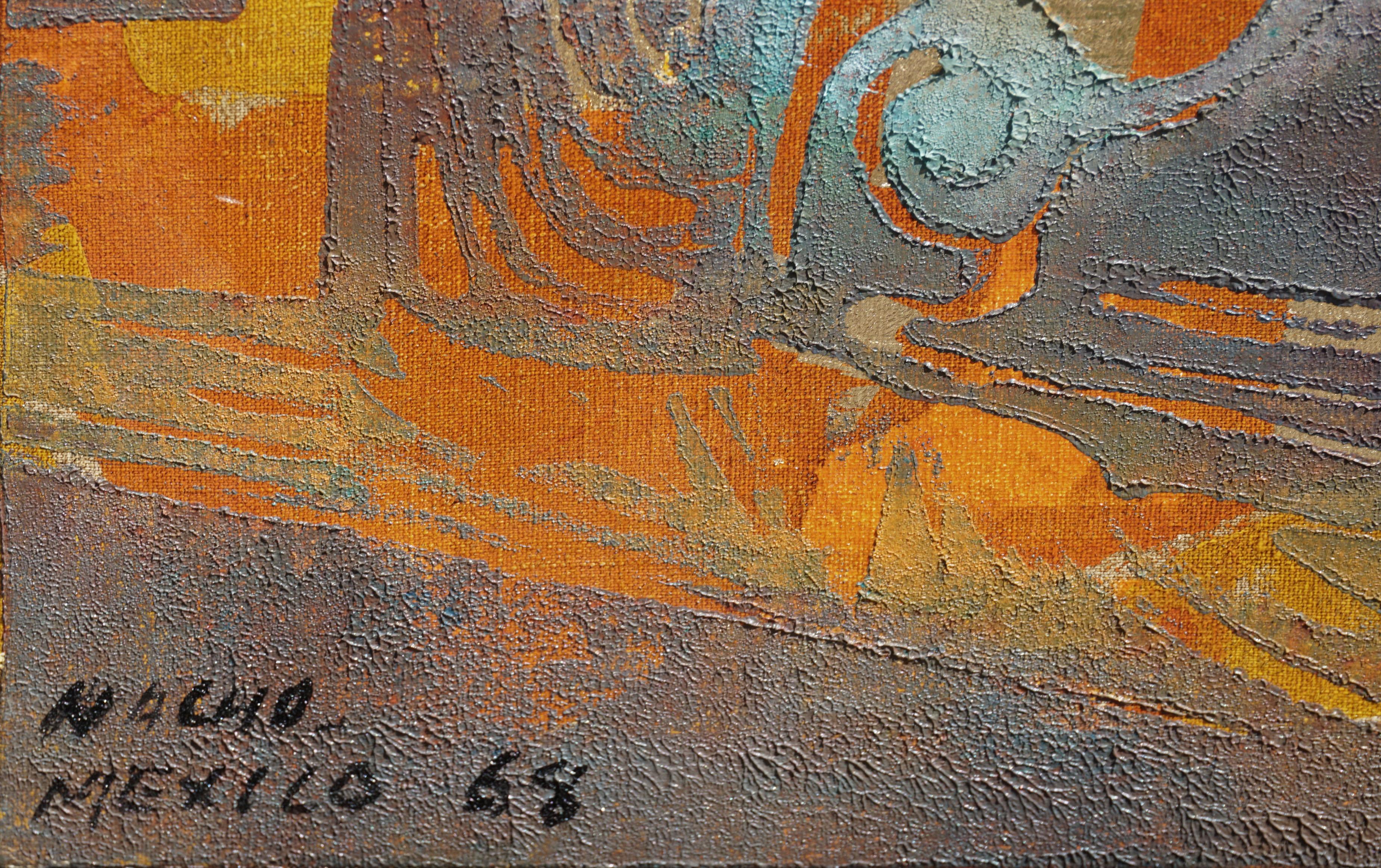 Moderne Chichen Itza Ruinen-Landschaft aus der Mitte des Jahrhunderts (Grau), Landscape Painting, von Jose Nacho