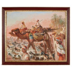 Antique Orientalist Oil on Board 'Desert Bedouin', by José Benito Ortega