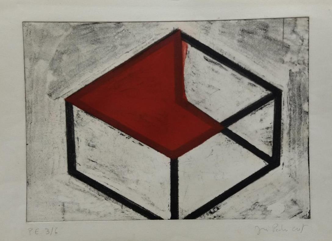 Pedro Croft  Geometrische Figur. Schwarz und Rot – Painting von JOSE PEDRO CROFT