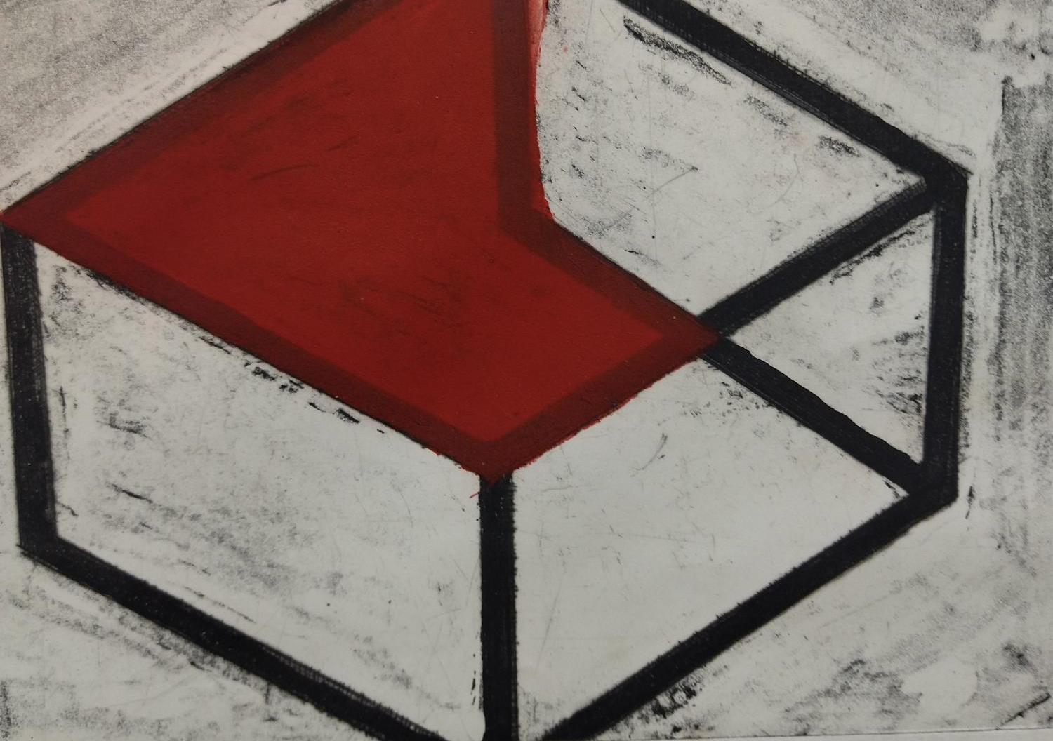 Pedro Croft  Geometric figure. black and red - Abstract Geometric Painting by JOSE PEDRO CROFT