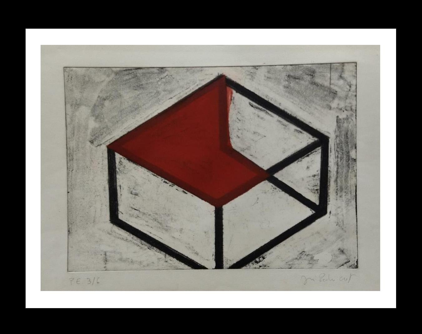 JOSE PEDRO CROFT Abstract Painting - Pedro Croft  Geometric figure. black and red