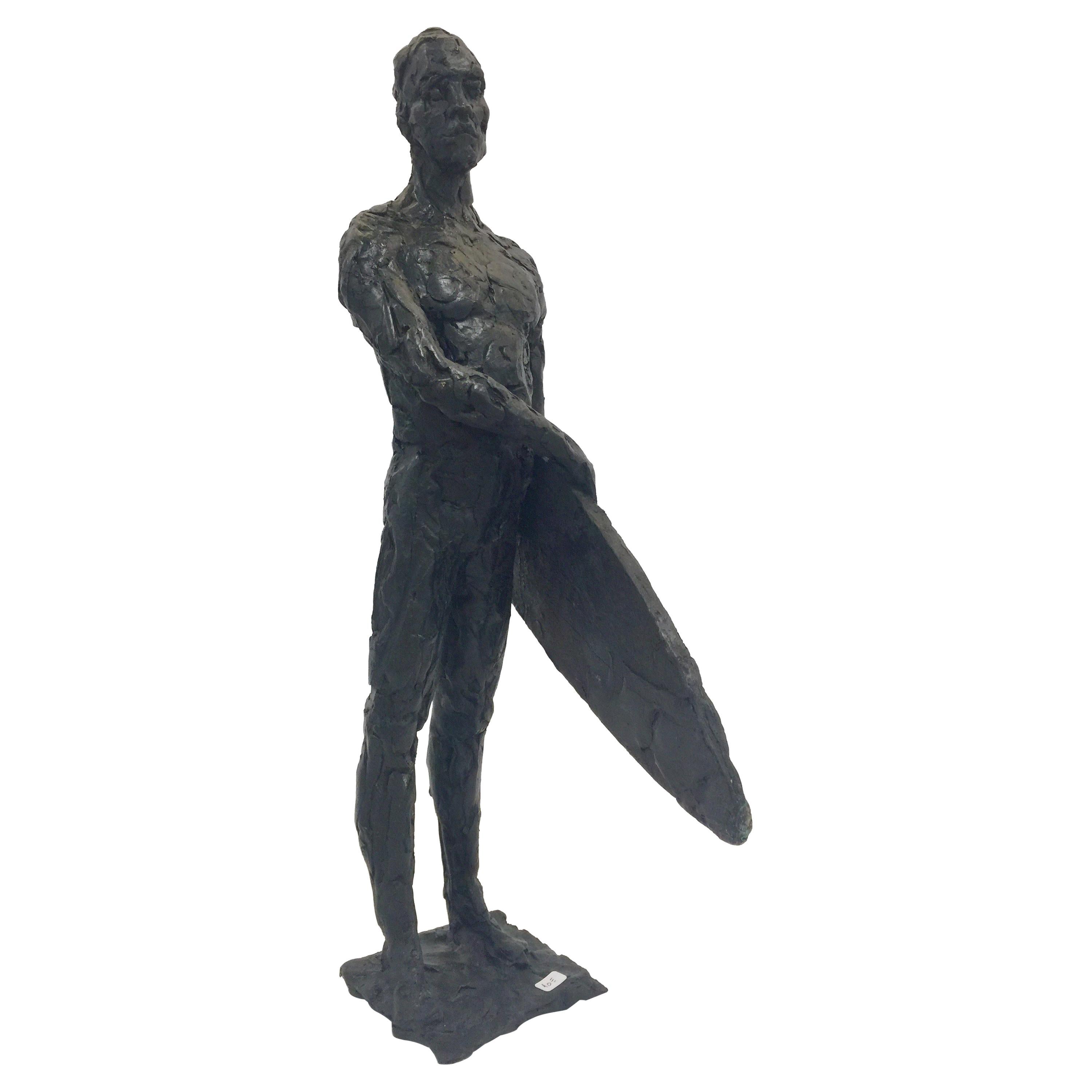 Jose Pedrosa 1970 Brazilian Dark Bronze Sculpture "a Surfer" For Sale