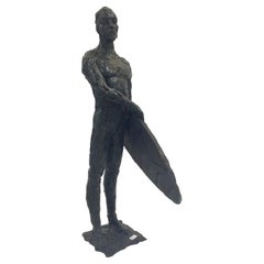 Jose Pedrosa 1970 Brazilian Dark Bronze Sculpture "a Surfer"