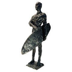 Vintage Jose Pedrosa brazilian sculpture in black bronze circa 1950 "Surfer".