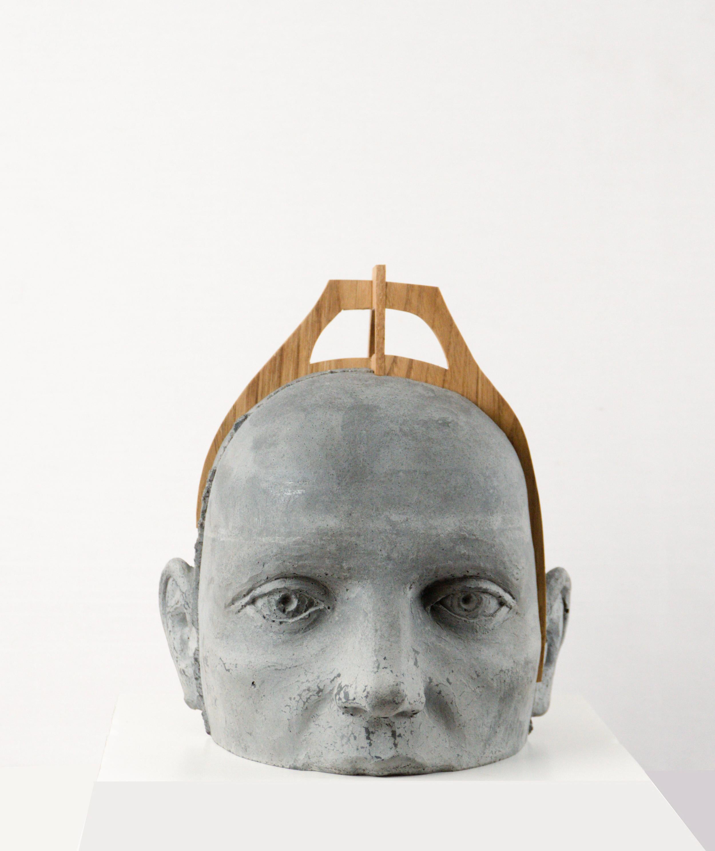 Architectural Cement Head Sculpture with Vaulted Wood Structure Project 17 For Sale 3