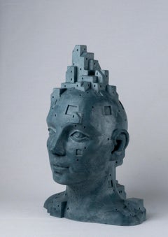 Architectural Cement Sculpture - "LarA 004", Hand-Tinted in Dark Bluish Gray