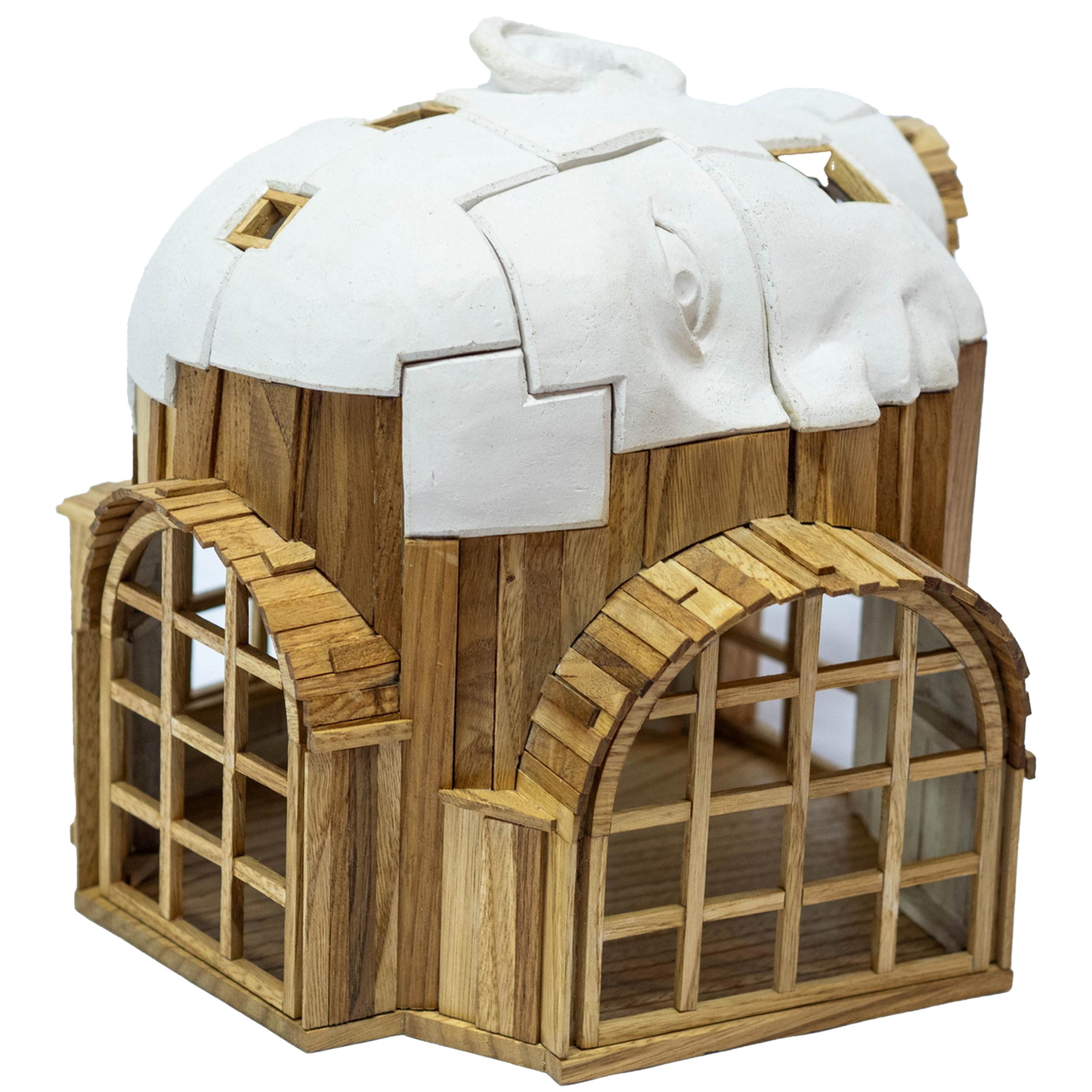 Architectural Ceramic and Wood Head House Sculpture with Interior Space Fogar 2