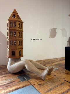 Female Figure Architectural Sculpture in Chestnut Wood House Tower Form