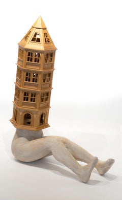 Female Figure Architectural Sculpture in Chestnut Wood House Tower Form