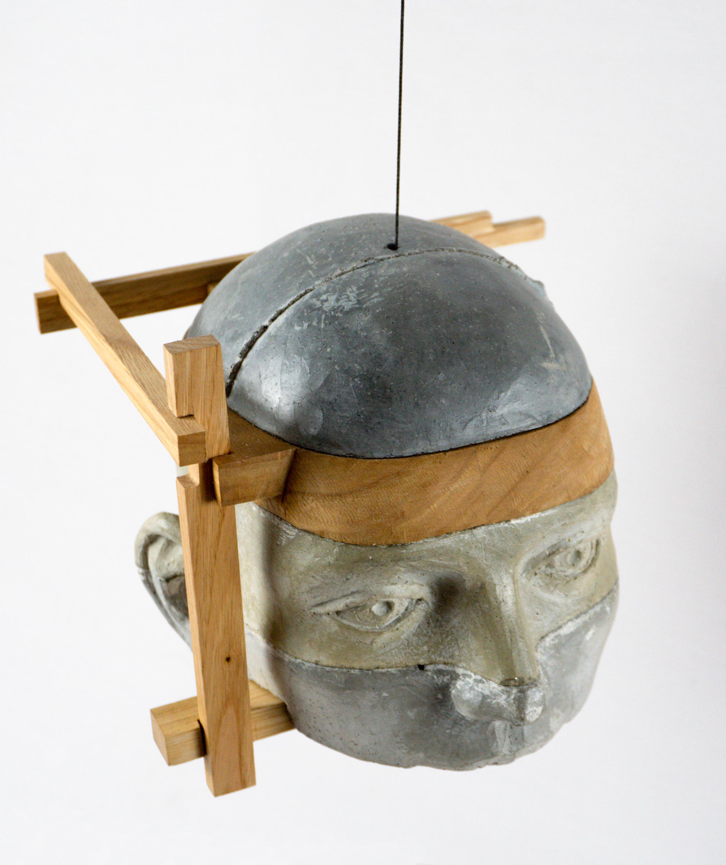 Architectural Hanging Cement Head Sculpture with Wood Framework Project 23 For Sale 4