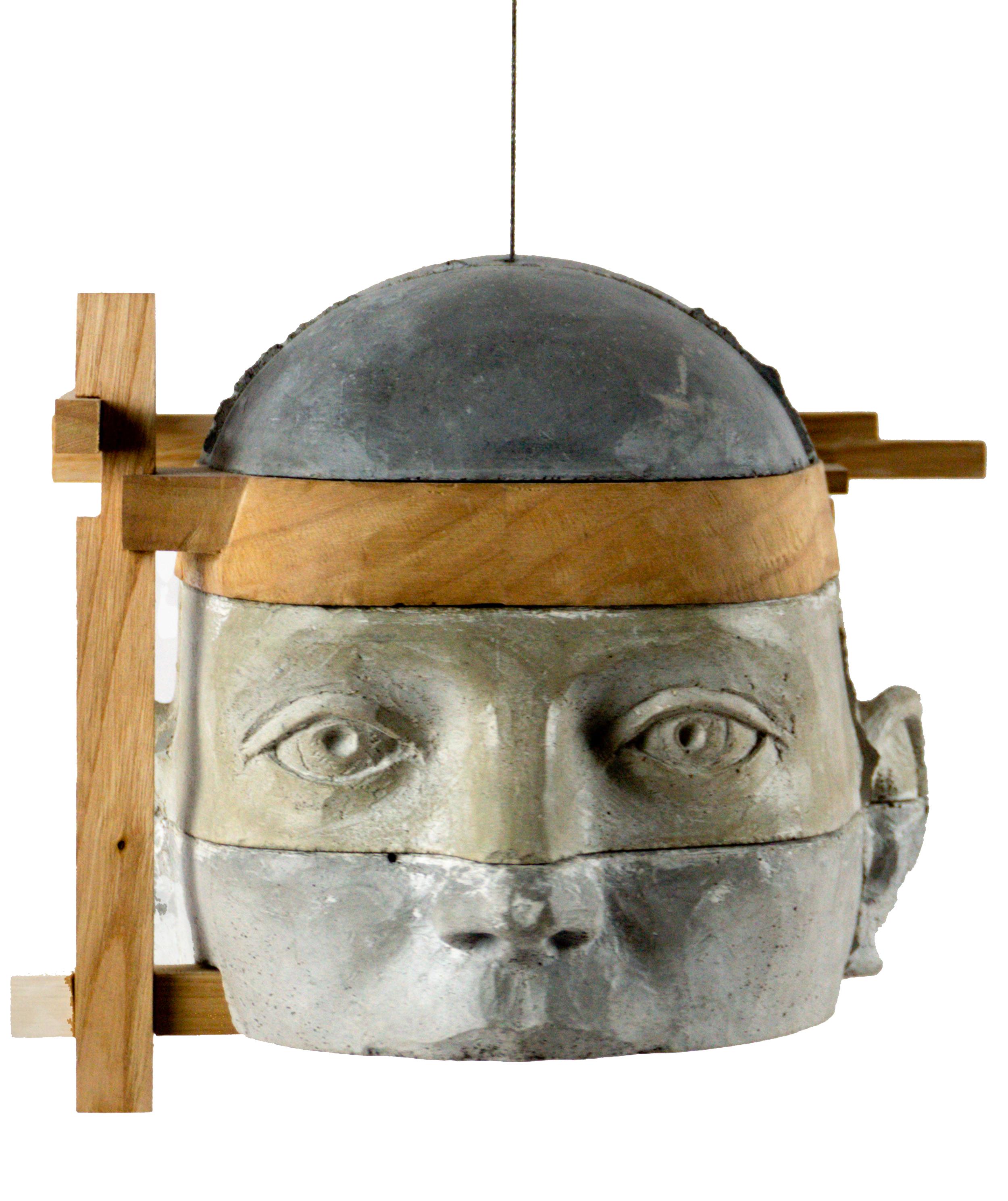 Architectural Hanging Cement Head Sculpture with Wood Framework Project 23