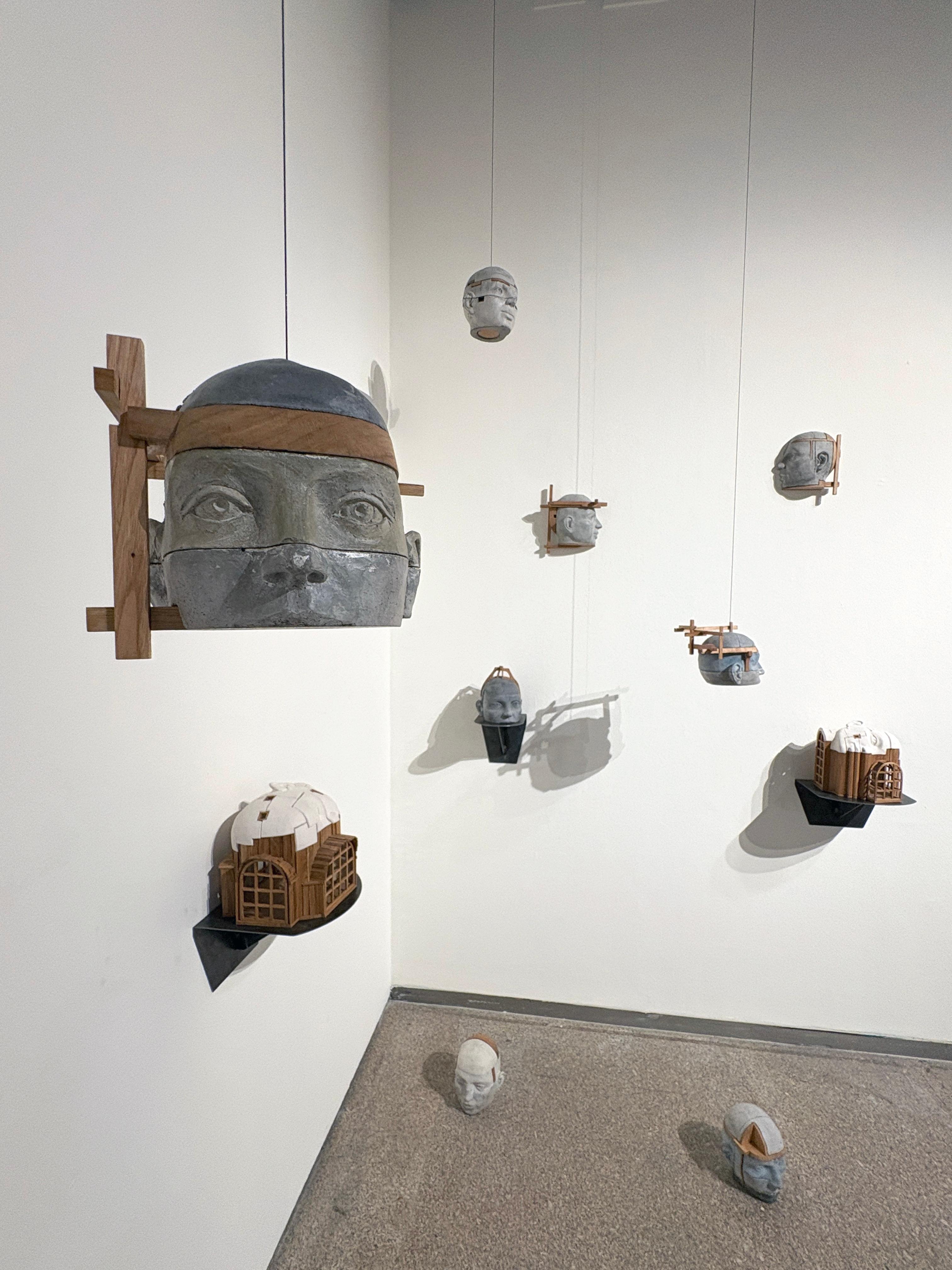 Architectural Layered Cement and Wood Head Sculpture Project Number 8 in vendita 3