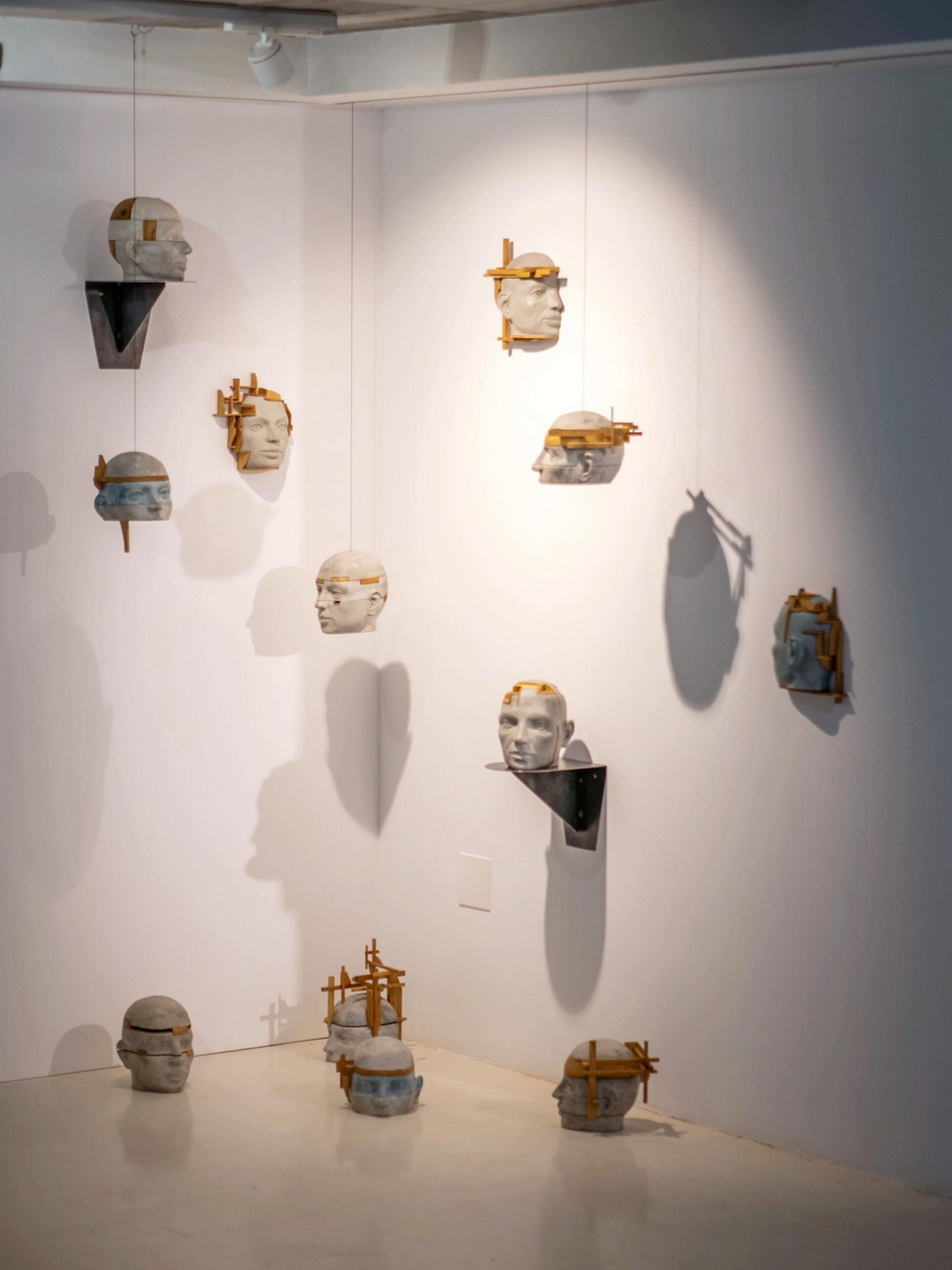 Architectural Layered Cement and Wood Head Sculpture Project Number 8 in vendita 4