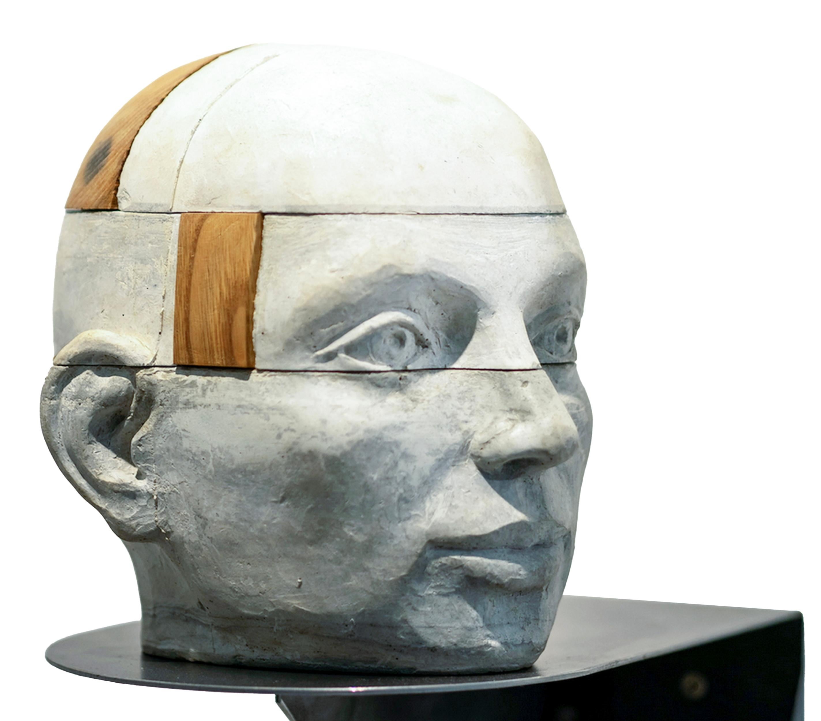 Architectural Layered Cement and Wood Head Sculpture Project Number 8