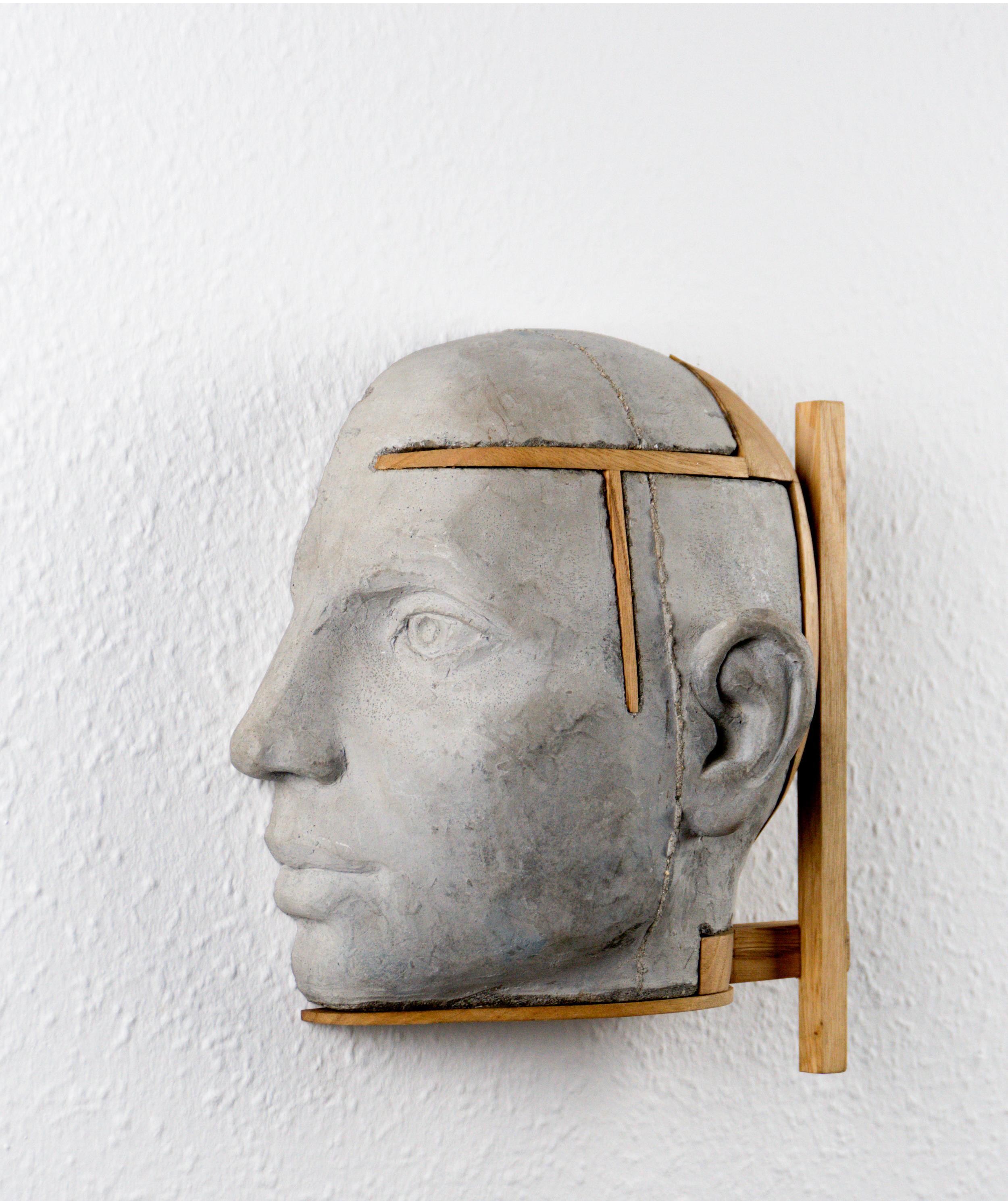 Architectural Wall Cement Head Sculpture with Chestnut Wood Structure Project 22 in vendita 2