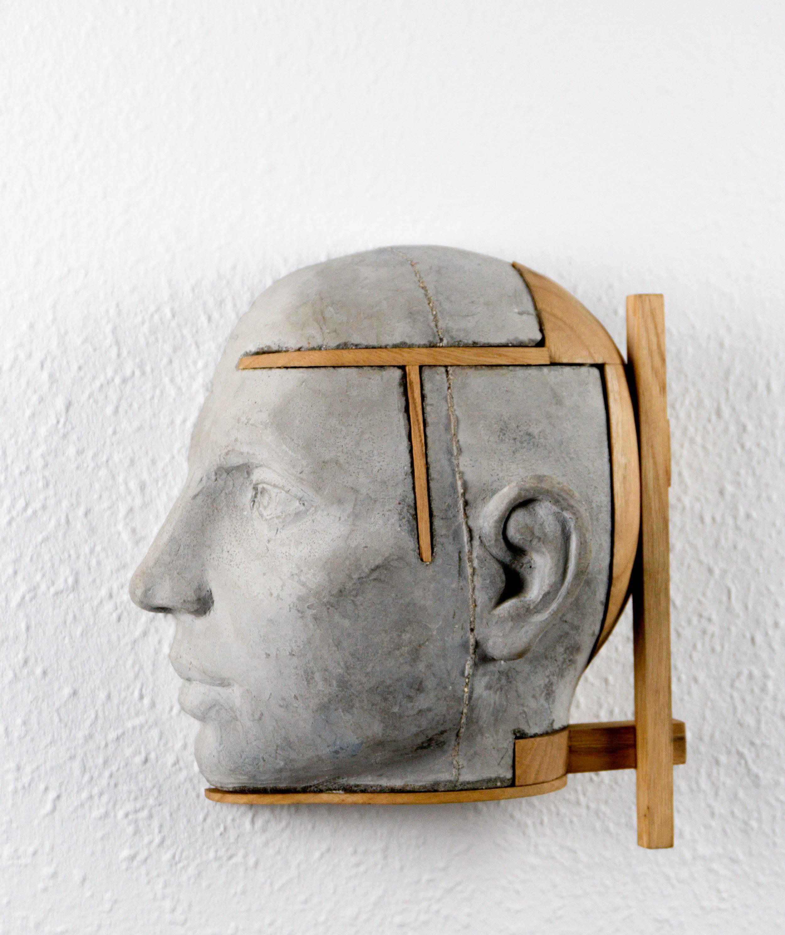 Architectural Wall Cement Head Sculpture with Chestnut Wood Structure Project 22 in vendita 3