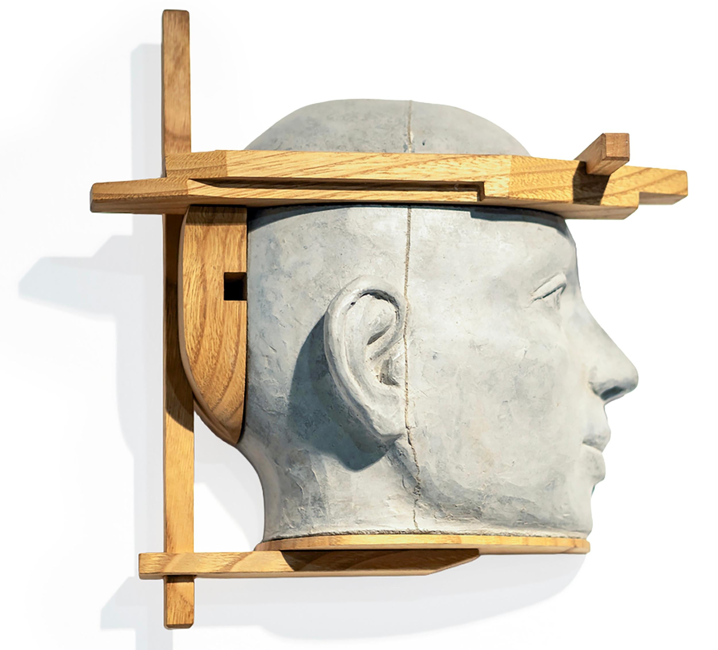 Architectural Wall-Mounted Cement Head Sculpture with Wood Framework Project 13