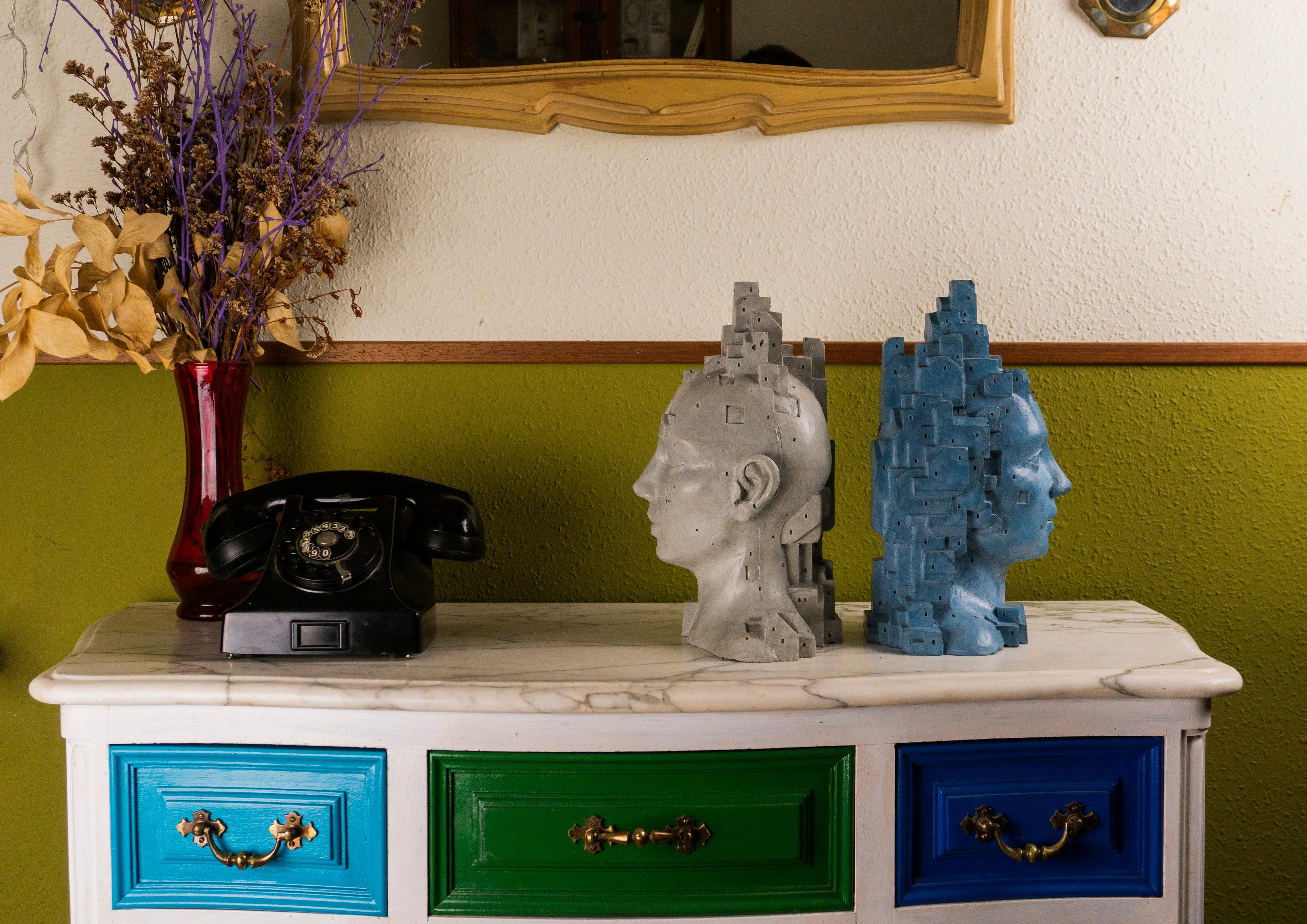 Escultura de cemento blanco óseo - 