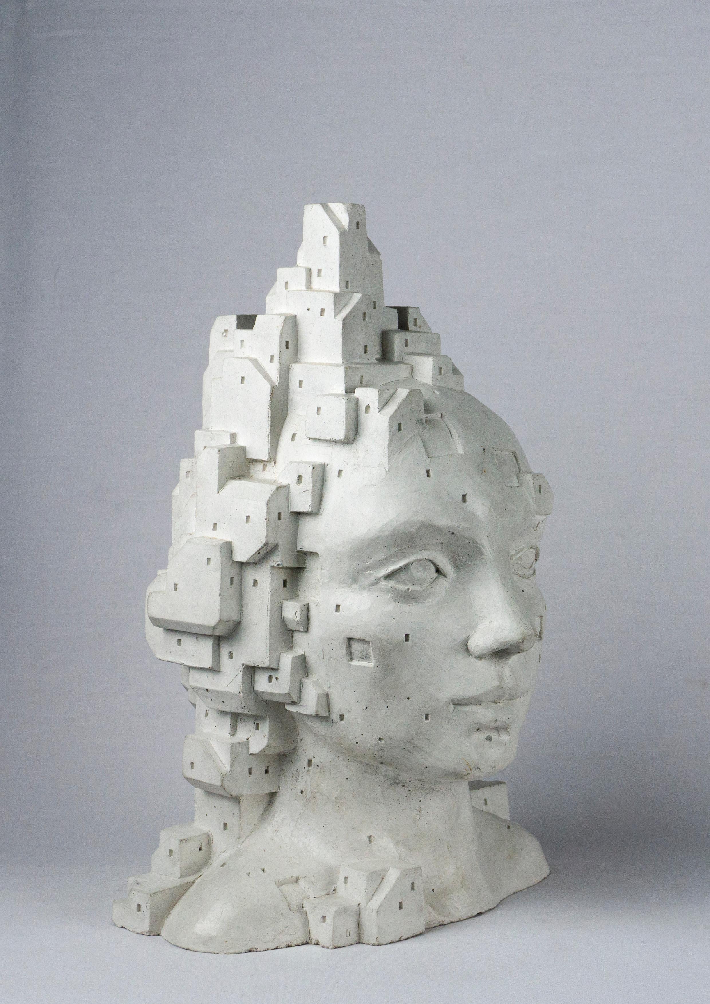 Escultura de cemento blanco óseo - 
