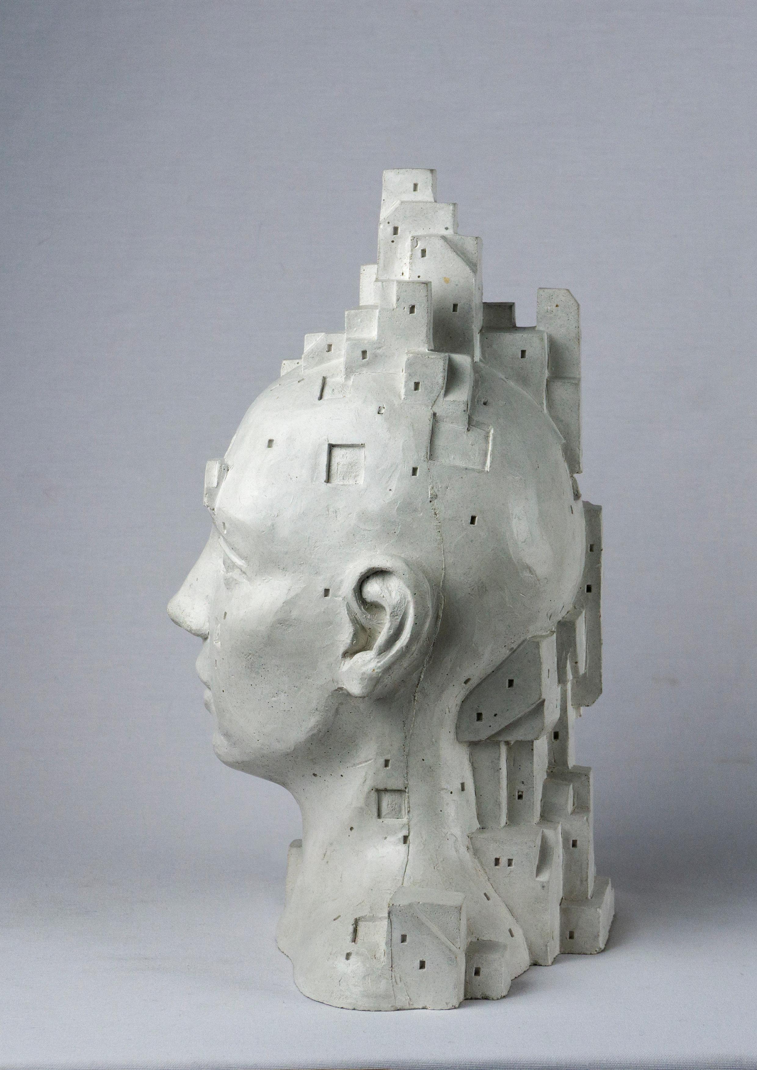 Escultura de cemento blanco óseo - 