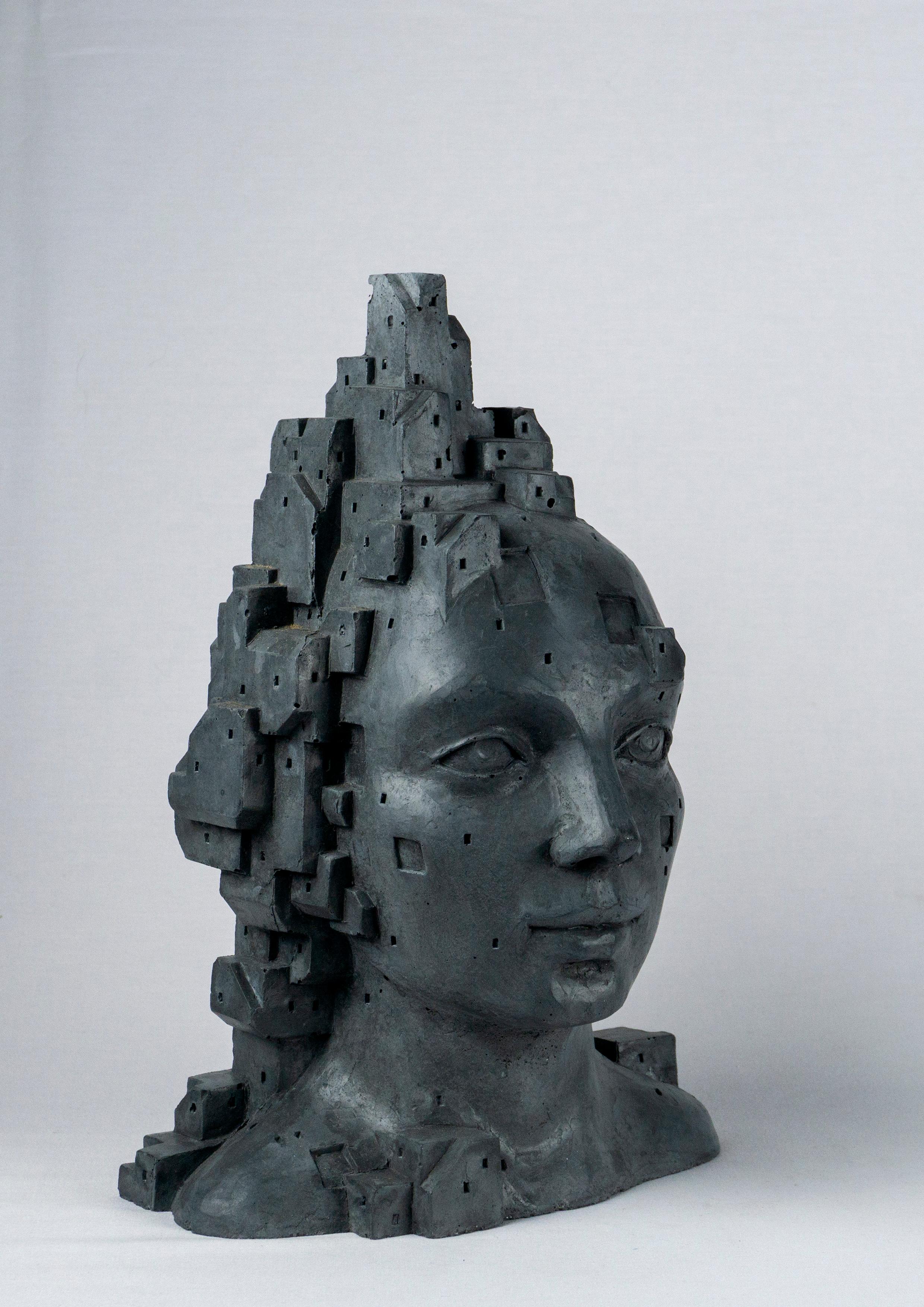 Scultura architettonica contemporanea Figura umana. Cemento grigio scuro. 