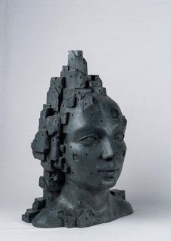 Dark Gray Architectural Female Bust in Cement – Sculptural Head from LarA Series