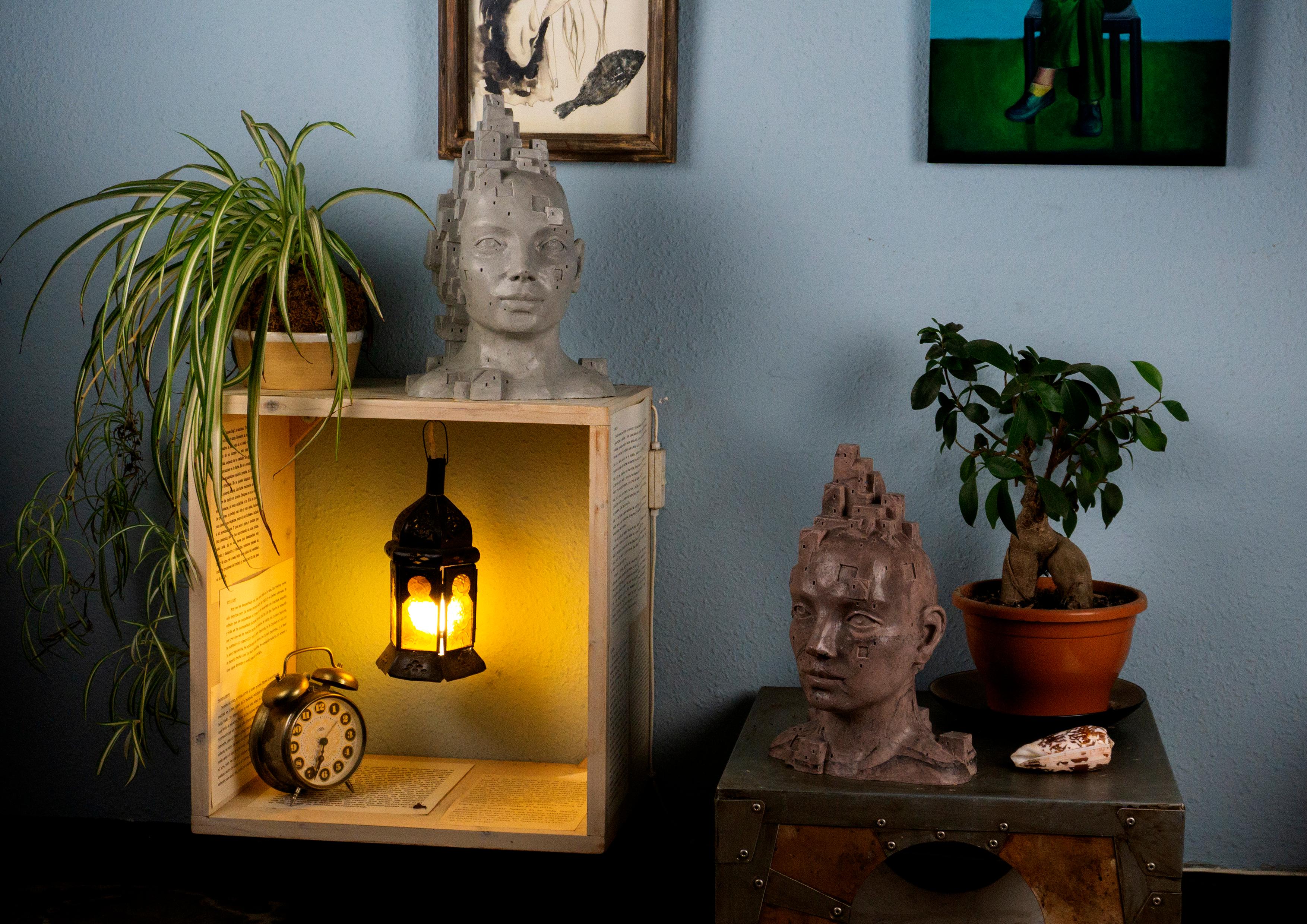 Dark Gray Architectural Bust in Cement - 