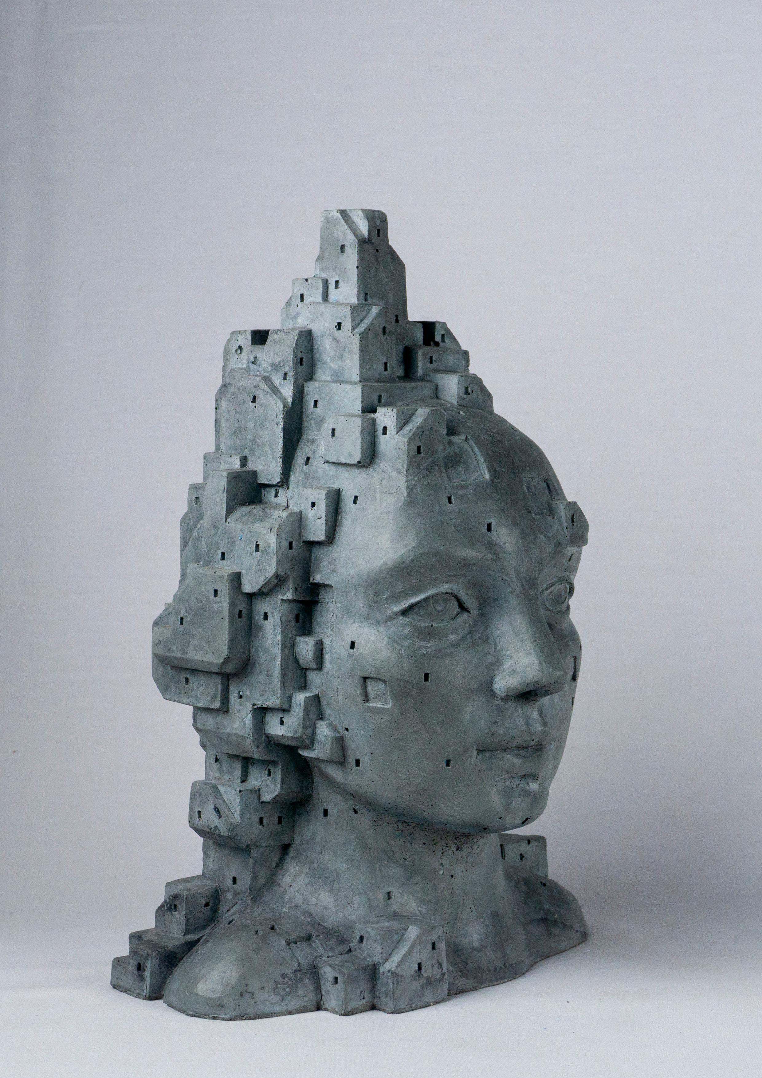 Dark Gray Architectural Bust in Cement - 