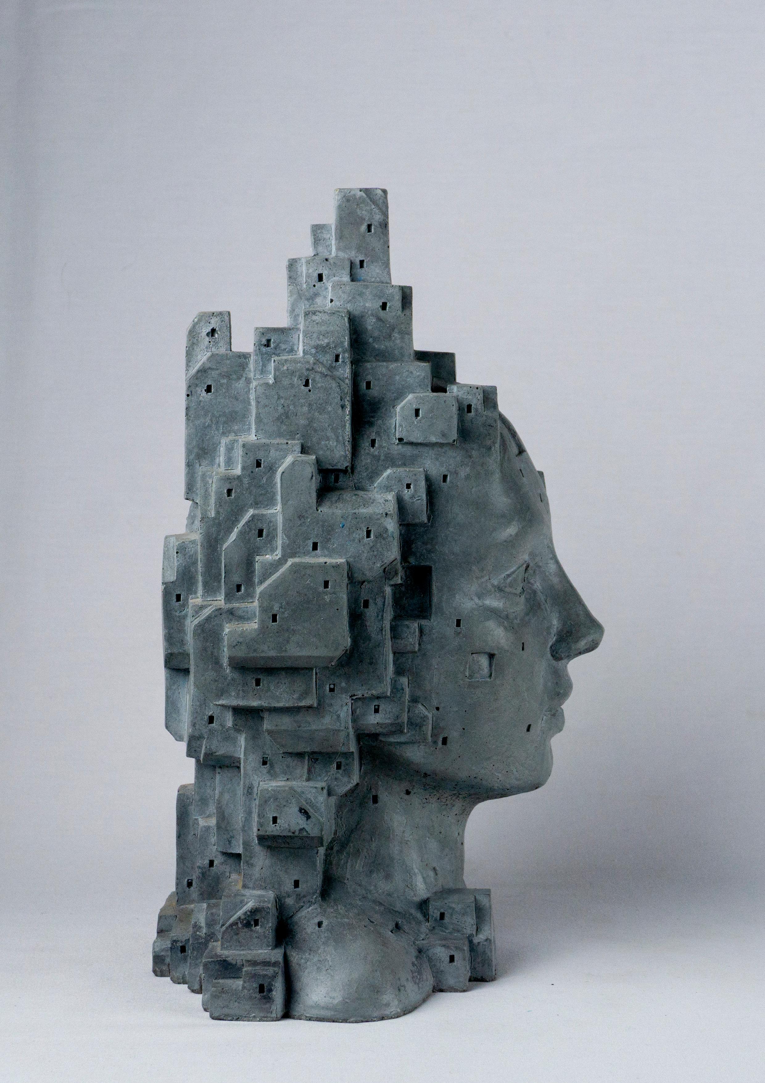 Dark Gray Architectural Bust in Cement - 