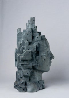 Busto architettonico in cemento grigio scuro - "LARAS 013", fusione scultorea di esseri umani