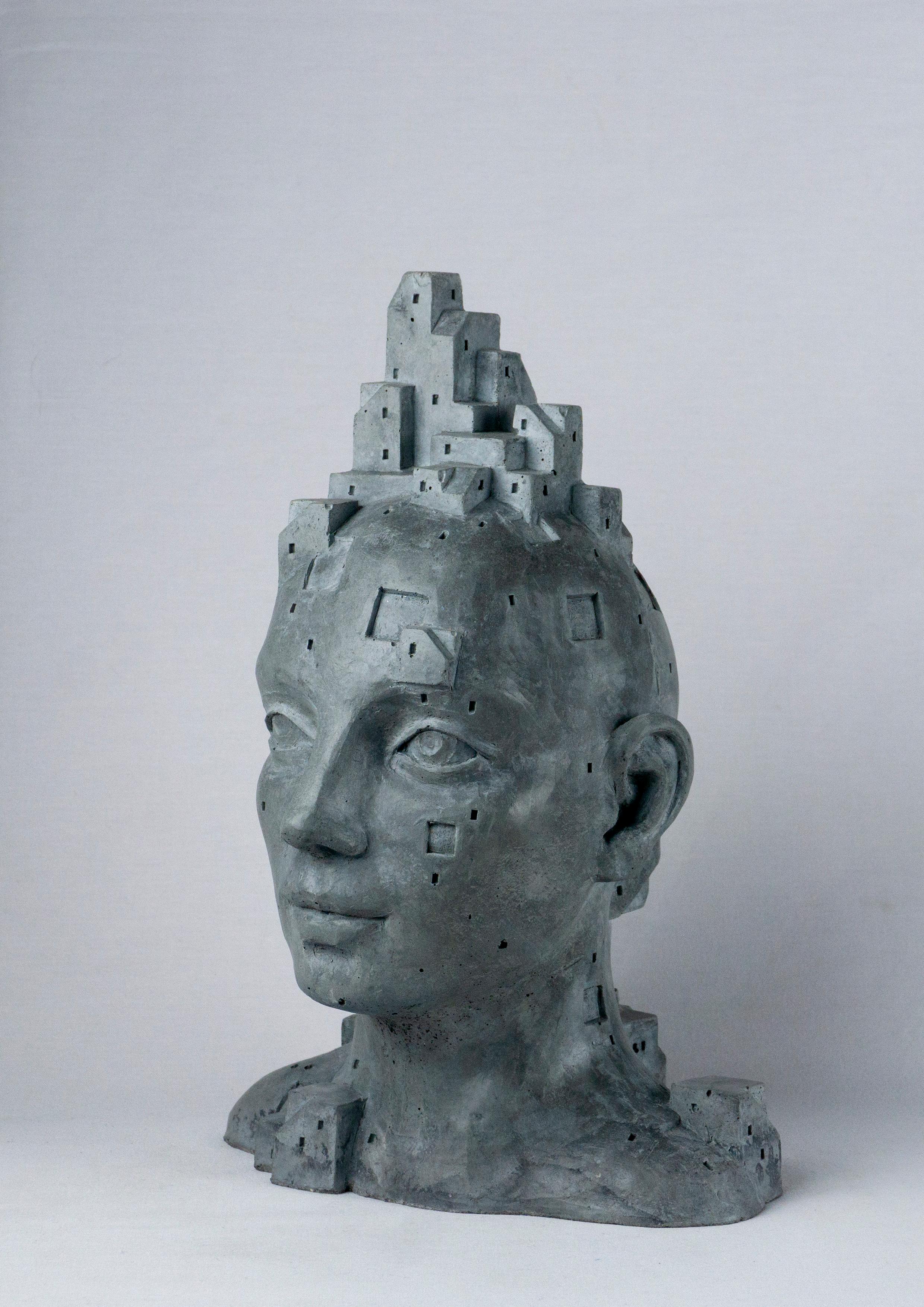 Dark Gray Architectural Bust in Cement - 
