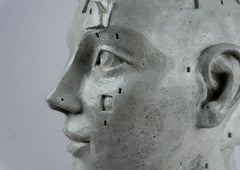 Grey Bust in Cement fusion of portrait sculpture and architectural abstraction