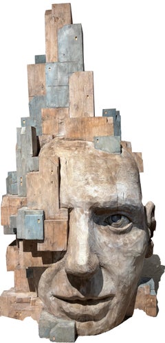 Architectural Wood Head Sculpture Anthropotecture Carved Figurative Artwork