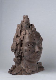 Reddish-Brown Bust with Black Veins - "LarA 009", Hand-Tinted Sculpture