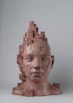 Antropotectura Busto Rosa en Cemento - "LarA 015", Escultura Contemporánea