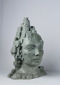 Unique Female Architectural Cement Sculpture - "LarA 001", Hand-Tinted, 2024