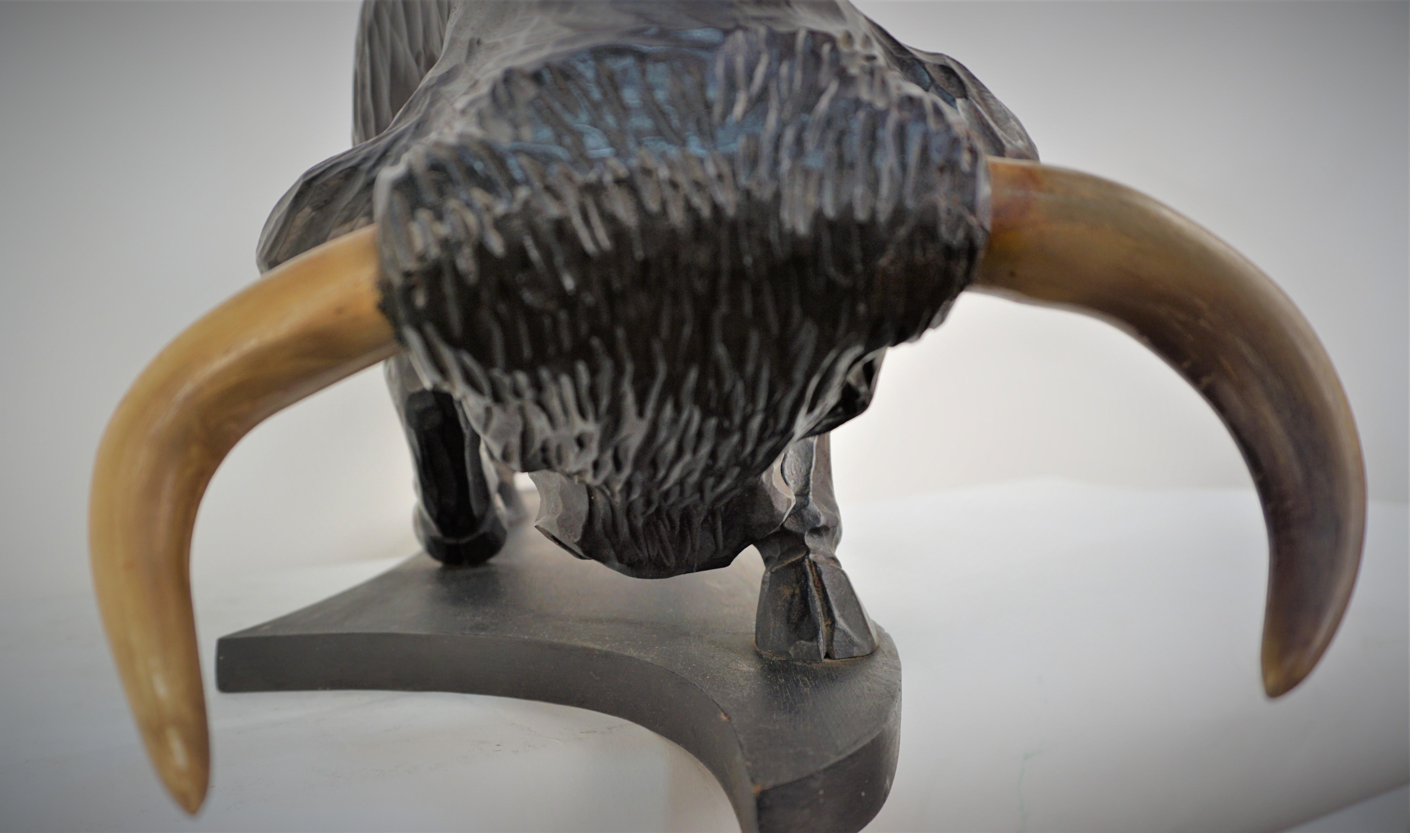 Mid-20th Century Jose Pinal, Large Carved Wood Sculpture of a Bull 