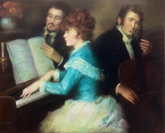 Concert piano and violin oil on canvas painting
